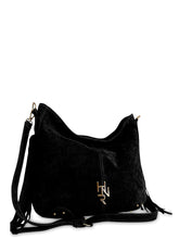 Γυναικεία τσάντα δερμάτινη hobo Suede Μαύρο